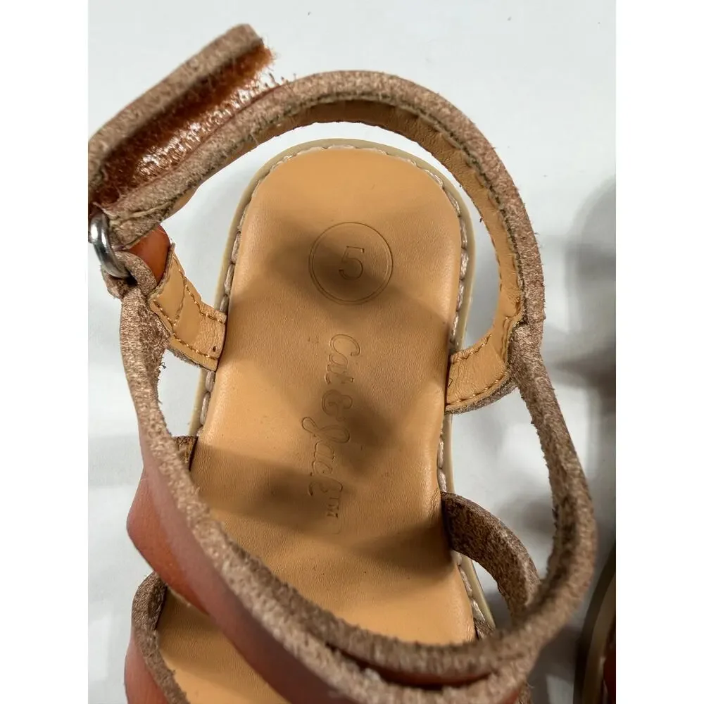 Cat & Jack Maybn Scrappy Cognac Sandals Girls Size 5